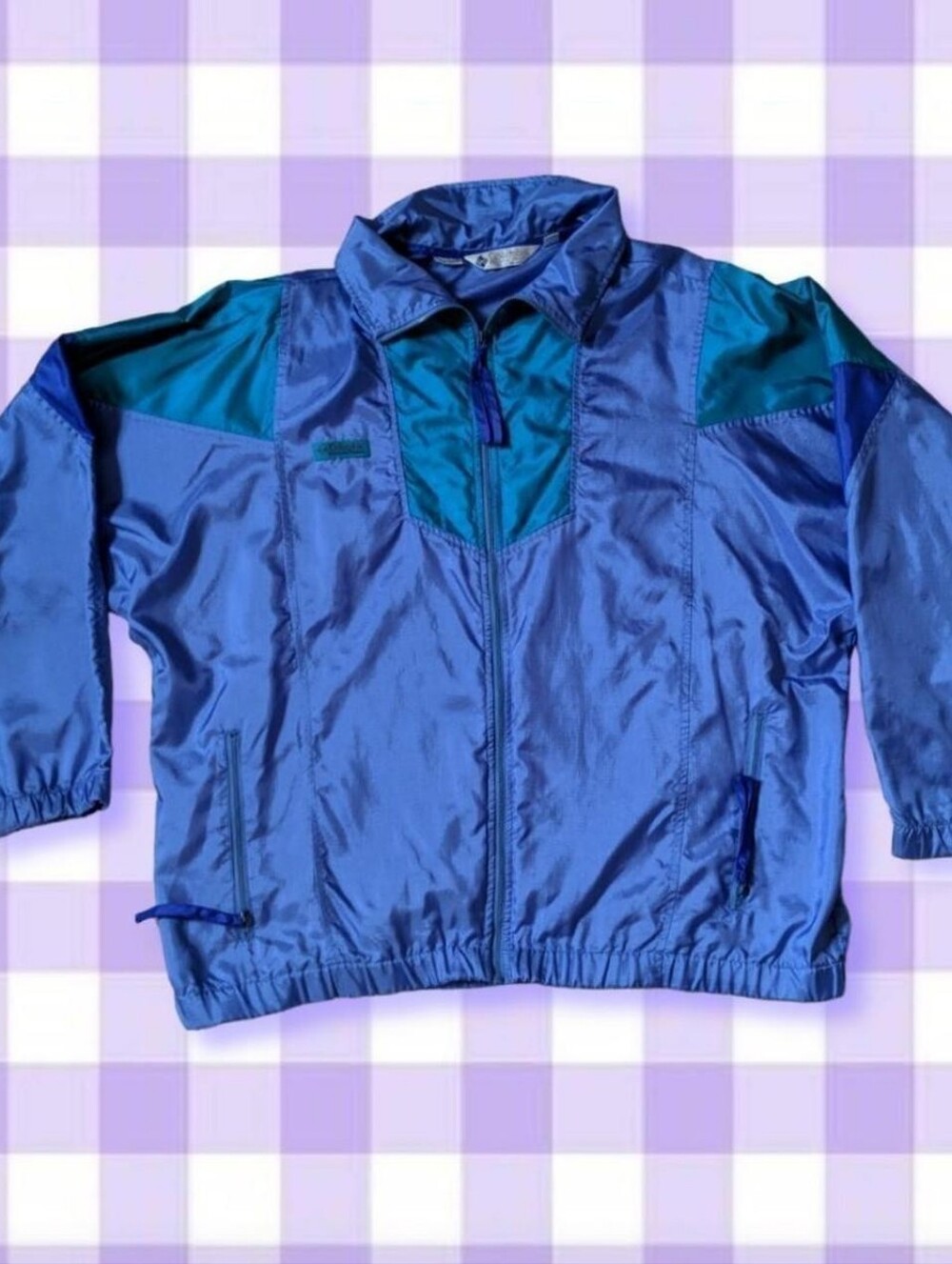 vintage Columbia gorpcore zip up colorblock windbreaker - blurple, teal - size L